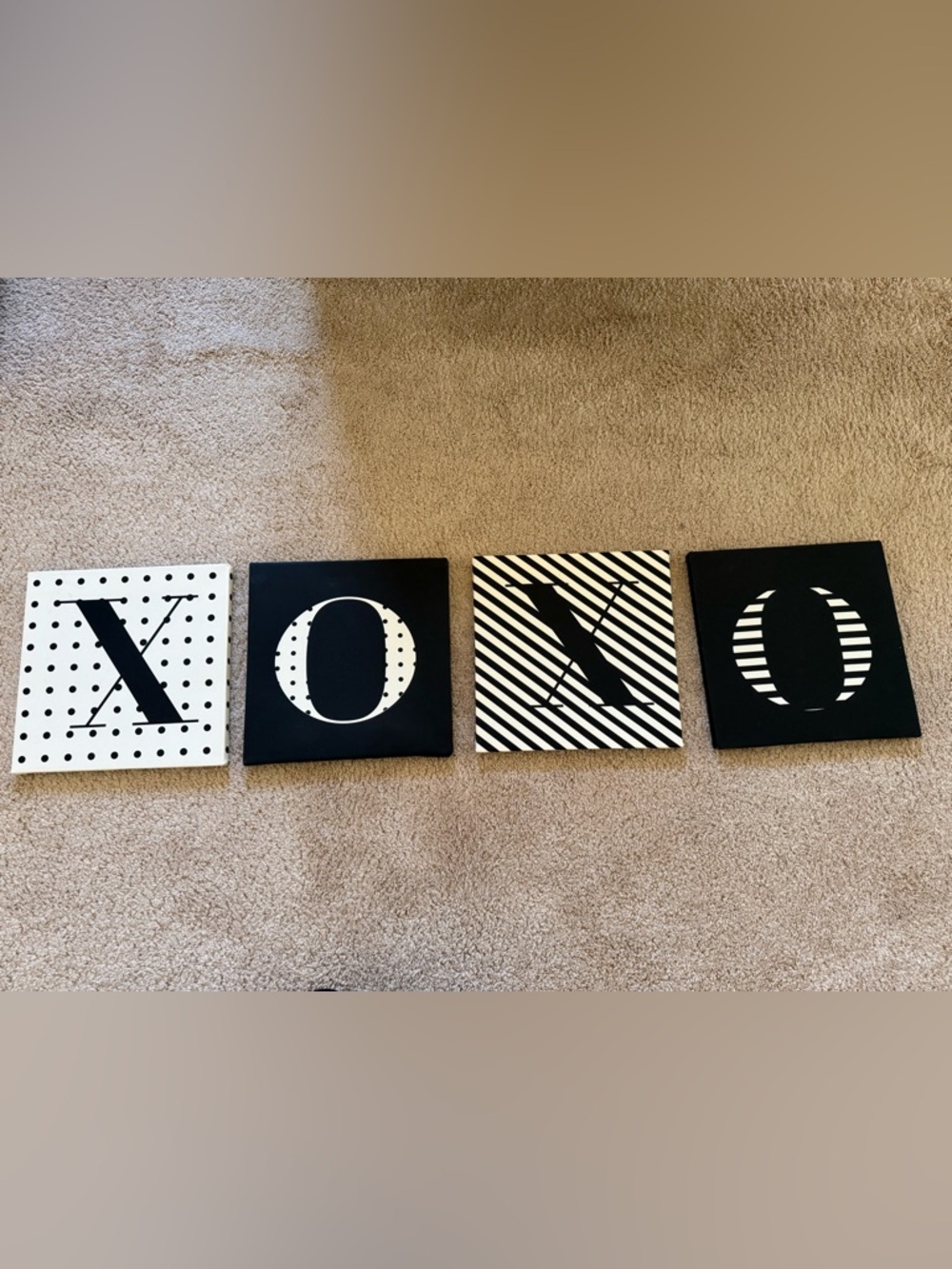 Polka Dot & Stripes Canvas Panel with Bold XOXO